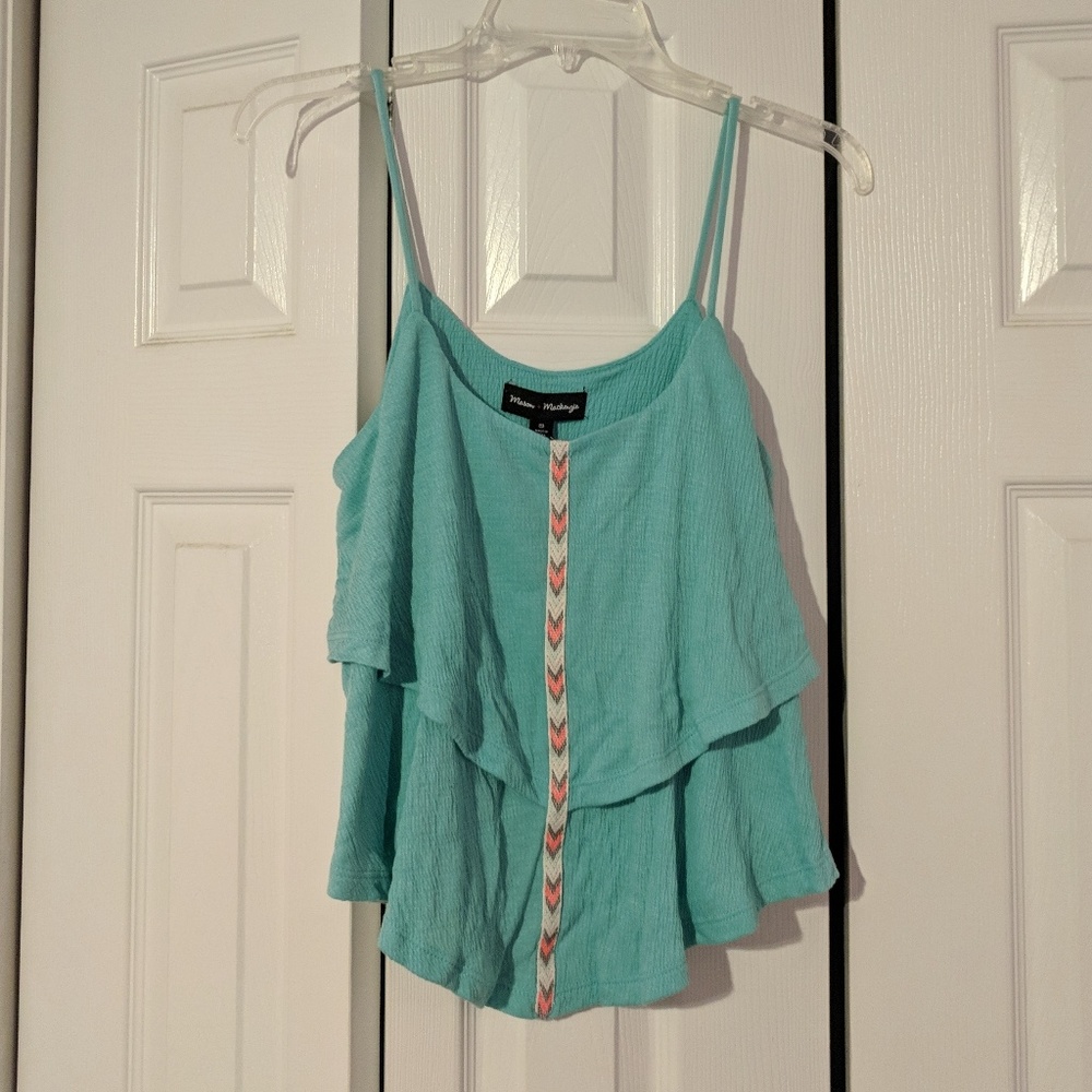 NWT Aqua spaghetti strap tank chevron embroidery